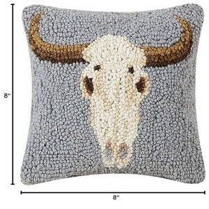 Peking Handicraft 30TG530C08SQ Blown Filled Hook Pillow, 8-inch Square,Cow Skull